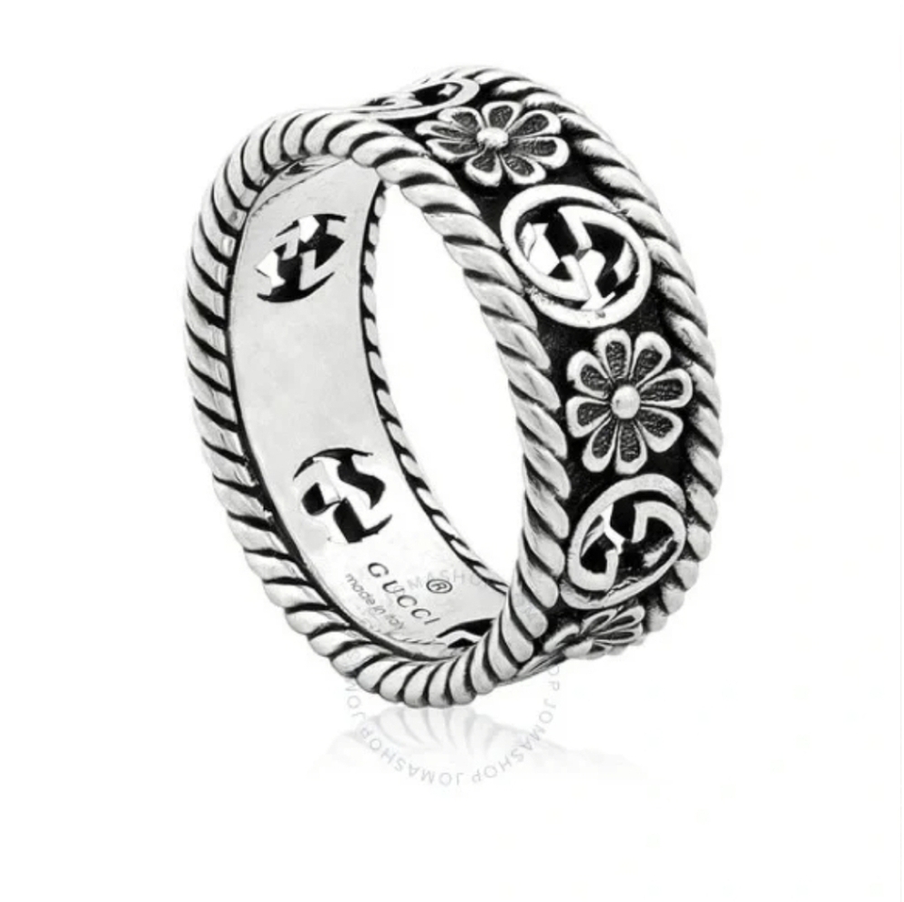 Gucci Size 6.75 Interlocking G Flower Ring in sterling silver NIB Gucci Size 14 - Picture 4 of 6